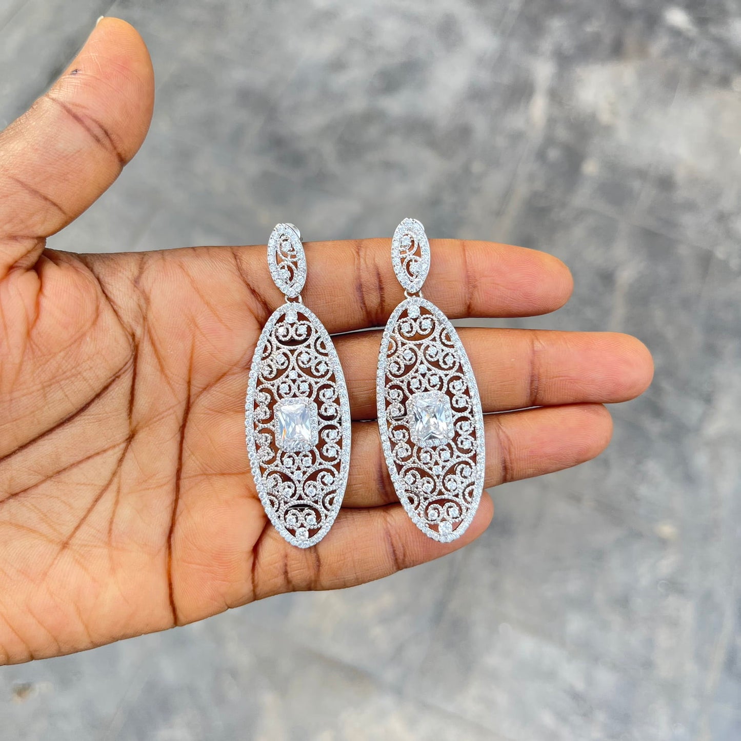 Long Cubic Zirconia Bridal Earrings