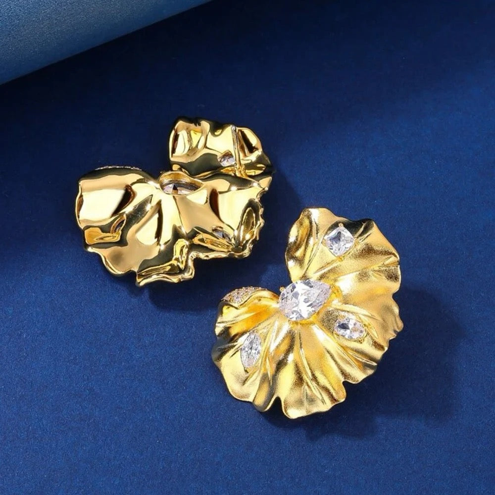 Big Stud Party Gold Plated Cubic Zirconia Earrings
