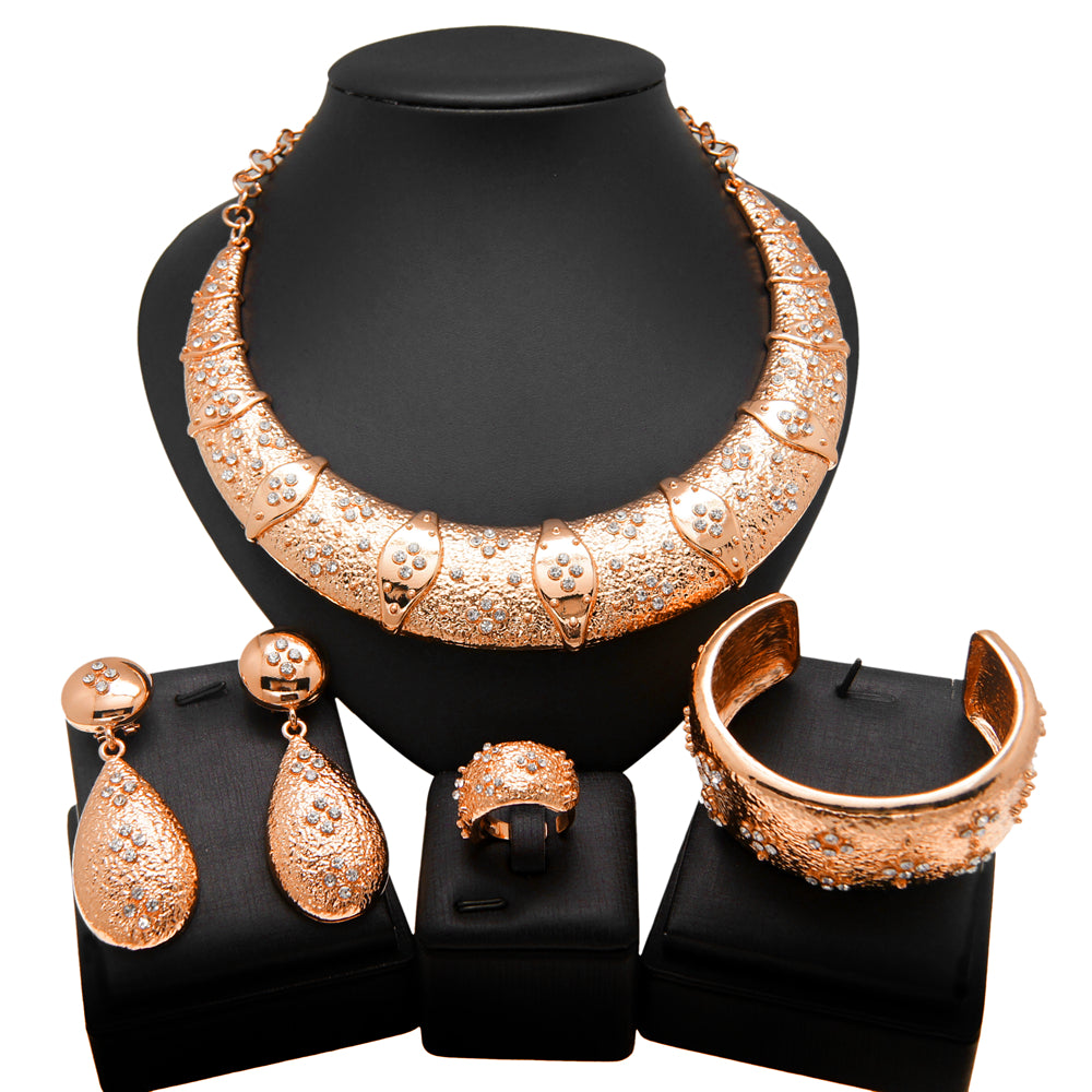 Italian Design Round Plated Jewelry Set - Rosegold