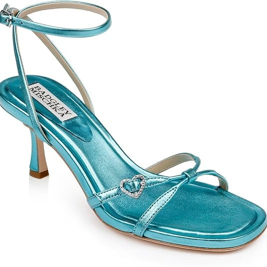 Badgley Mischka Metallic Cross Strap Low Heel Sandal - Size 39, 42