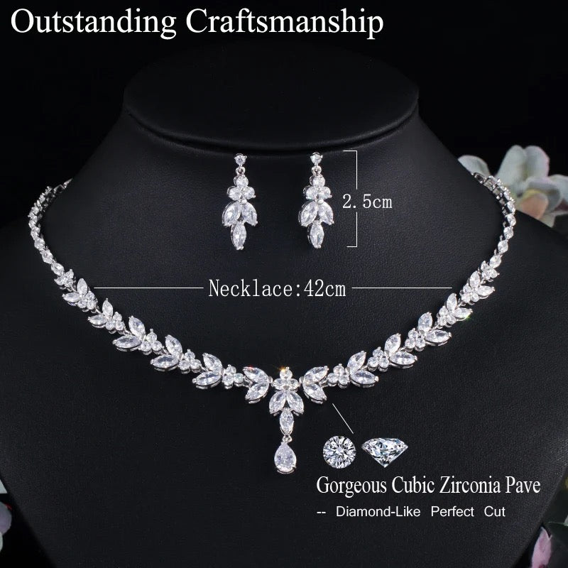 Drop Pendant Bridal Necklace and Earring Jewelry Set