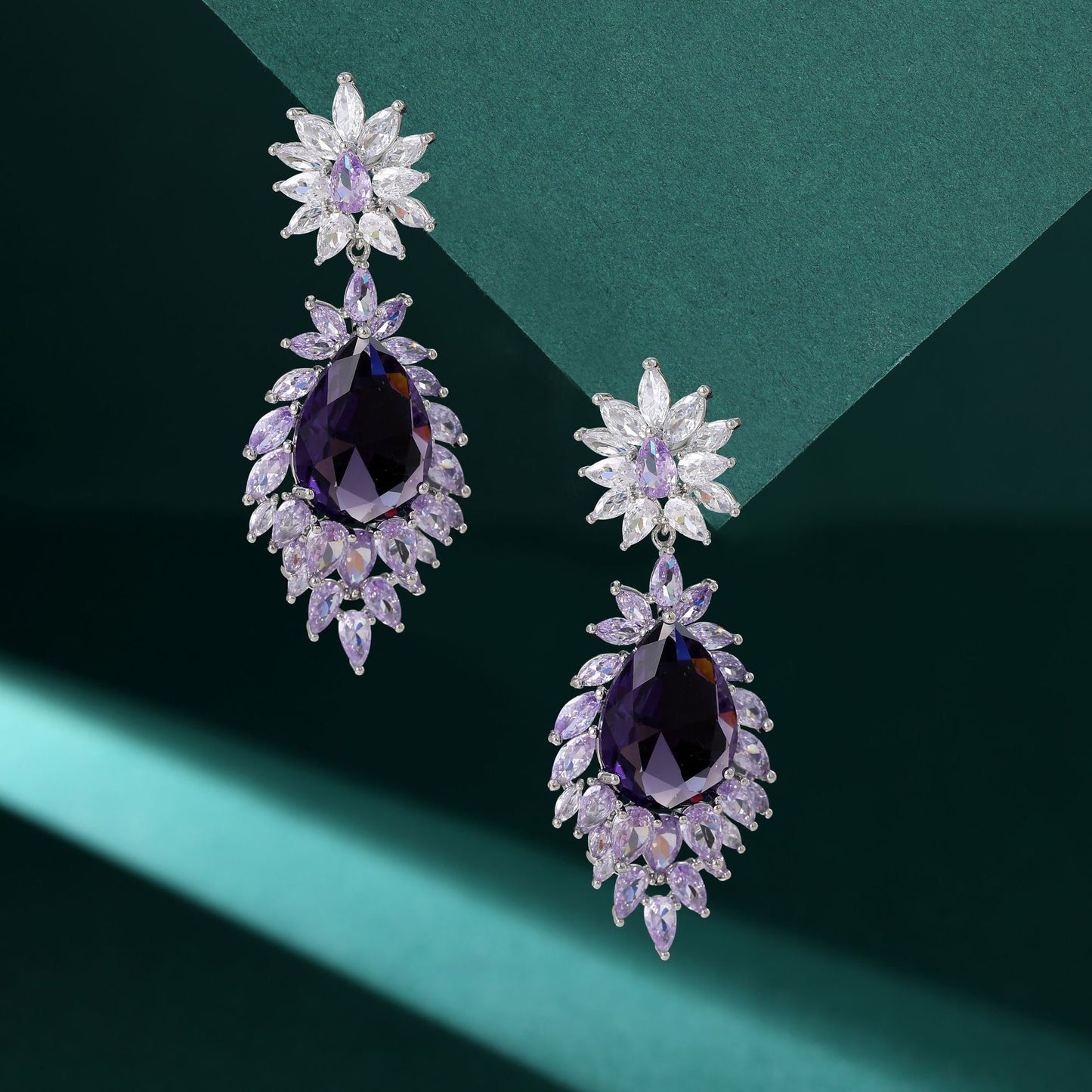Luxury Cubic Zirconia Drop Earrings - Purple