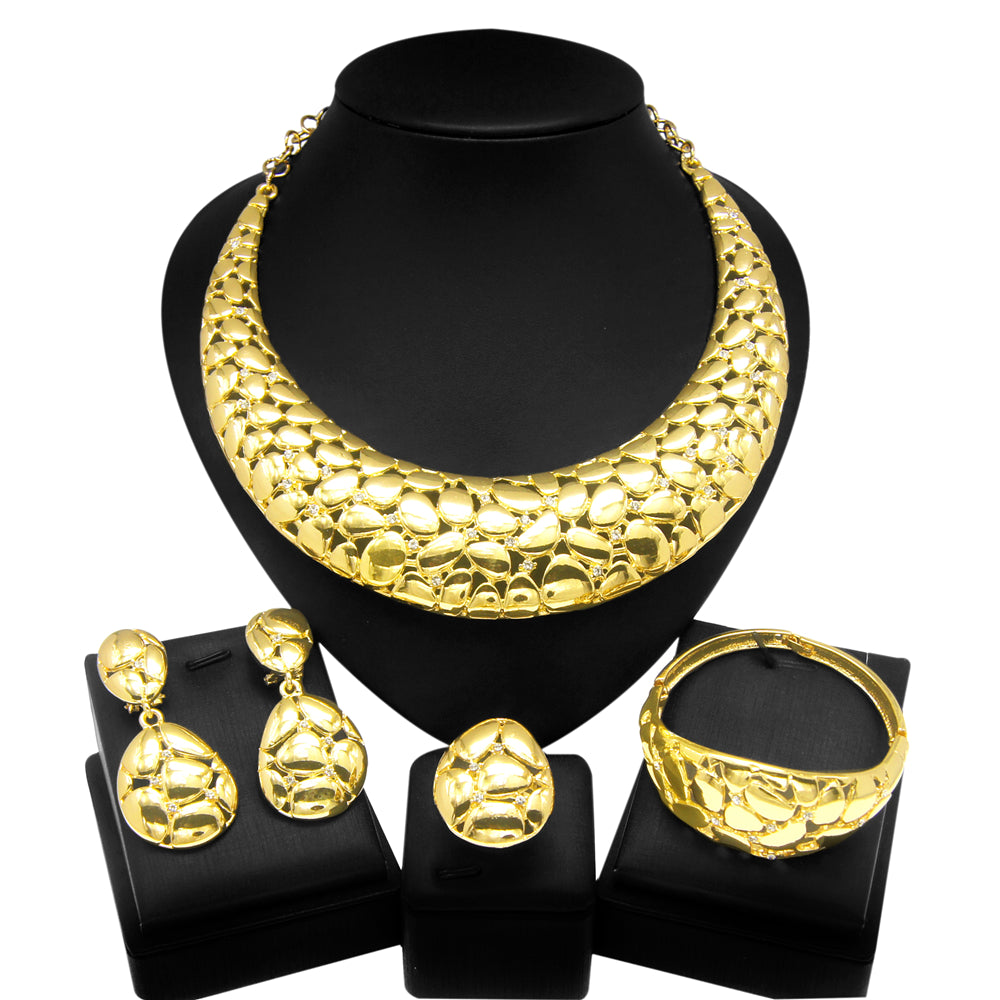 Italian Design Round Patterned Plated Jewelry Set - Gold