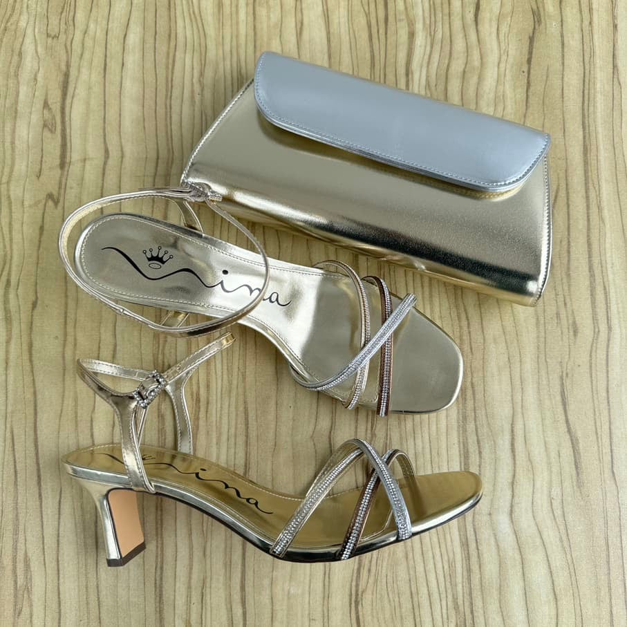 Nina Metallic Gold Foil Multi Tone Low Heeled Sandals