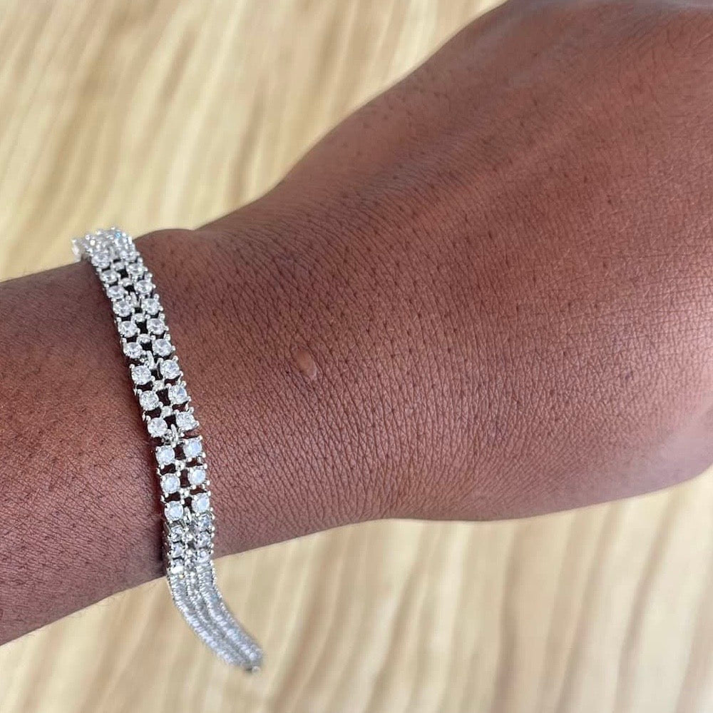 Silver Tone Square Cubic Zirconia Tennis Bracelet