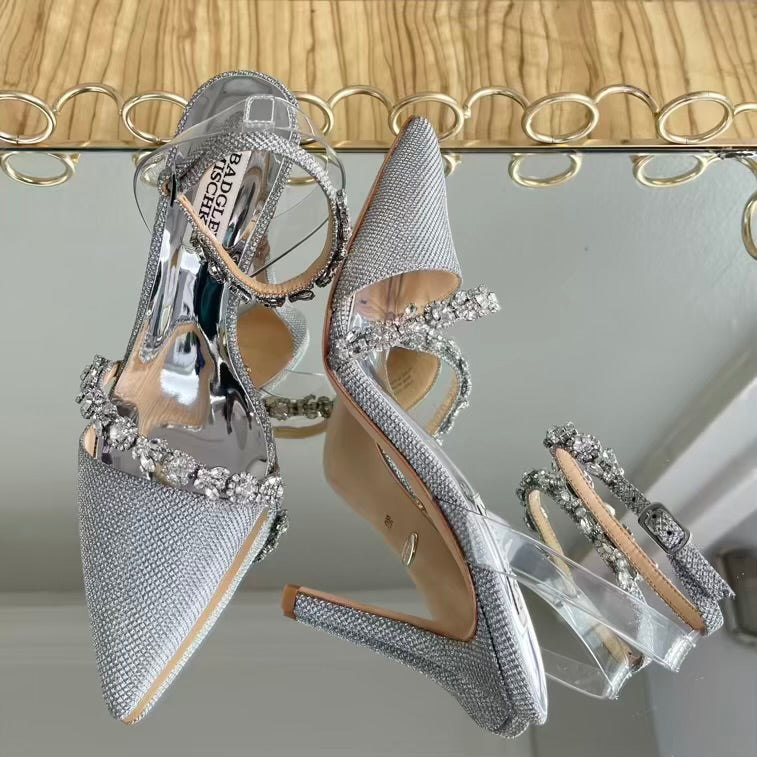 Badgley Mischka Adelina Silver Pointed Toe Heels - Size 37