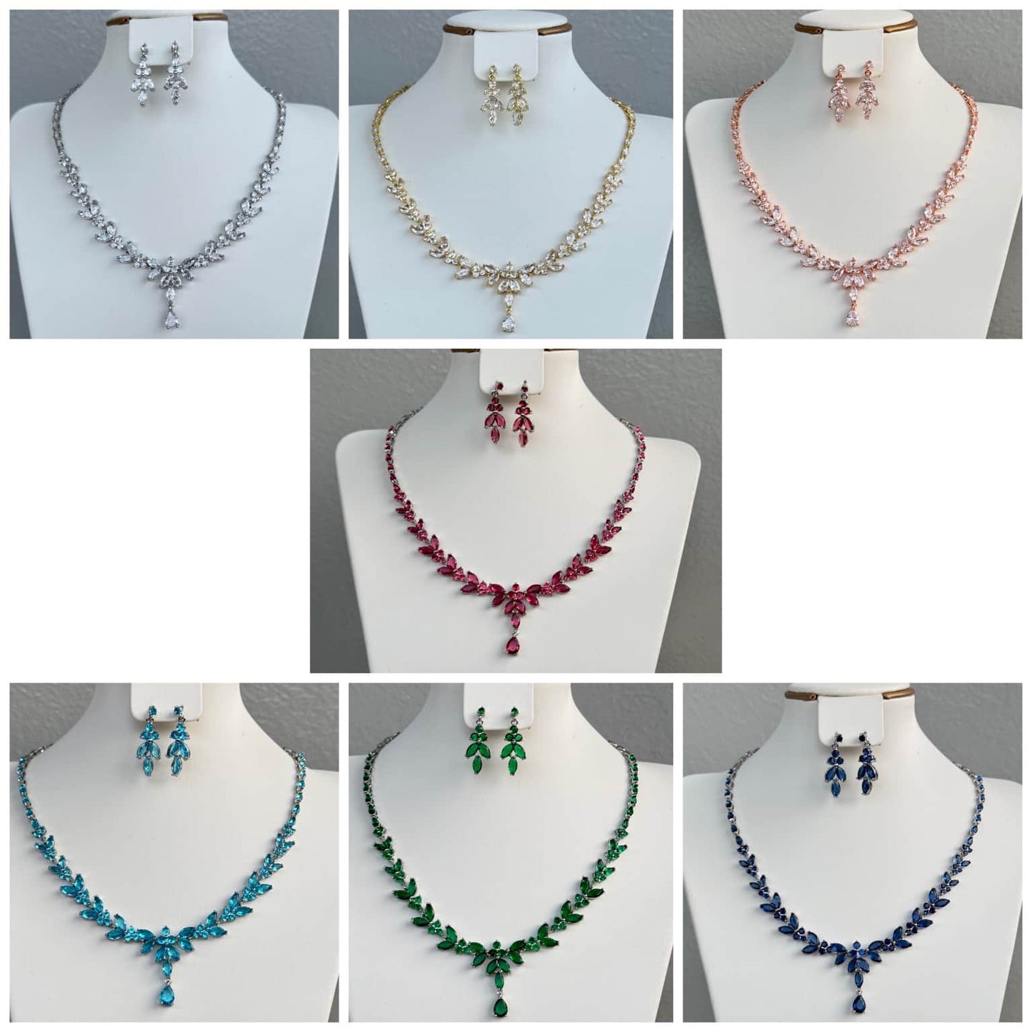 Drop Pendant Bridal Necklace and Earring Jewelry Set
