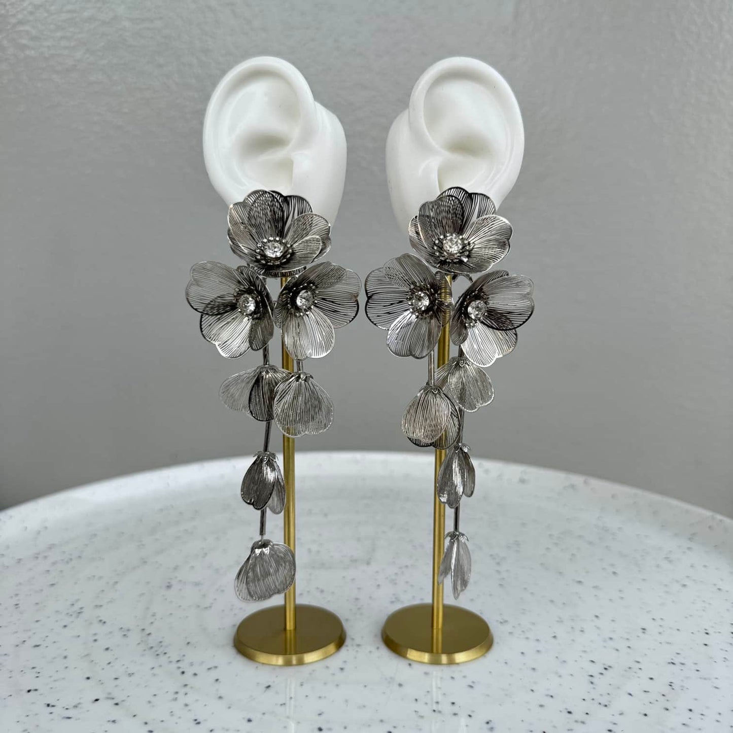 Statement Long Flower Earring – Gold & Silver