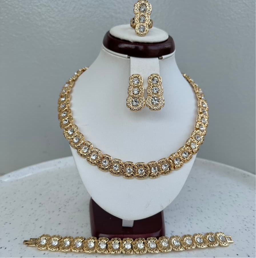 Round Gold Plated Rhinestone 4 Piece Jewelry Set