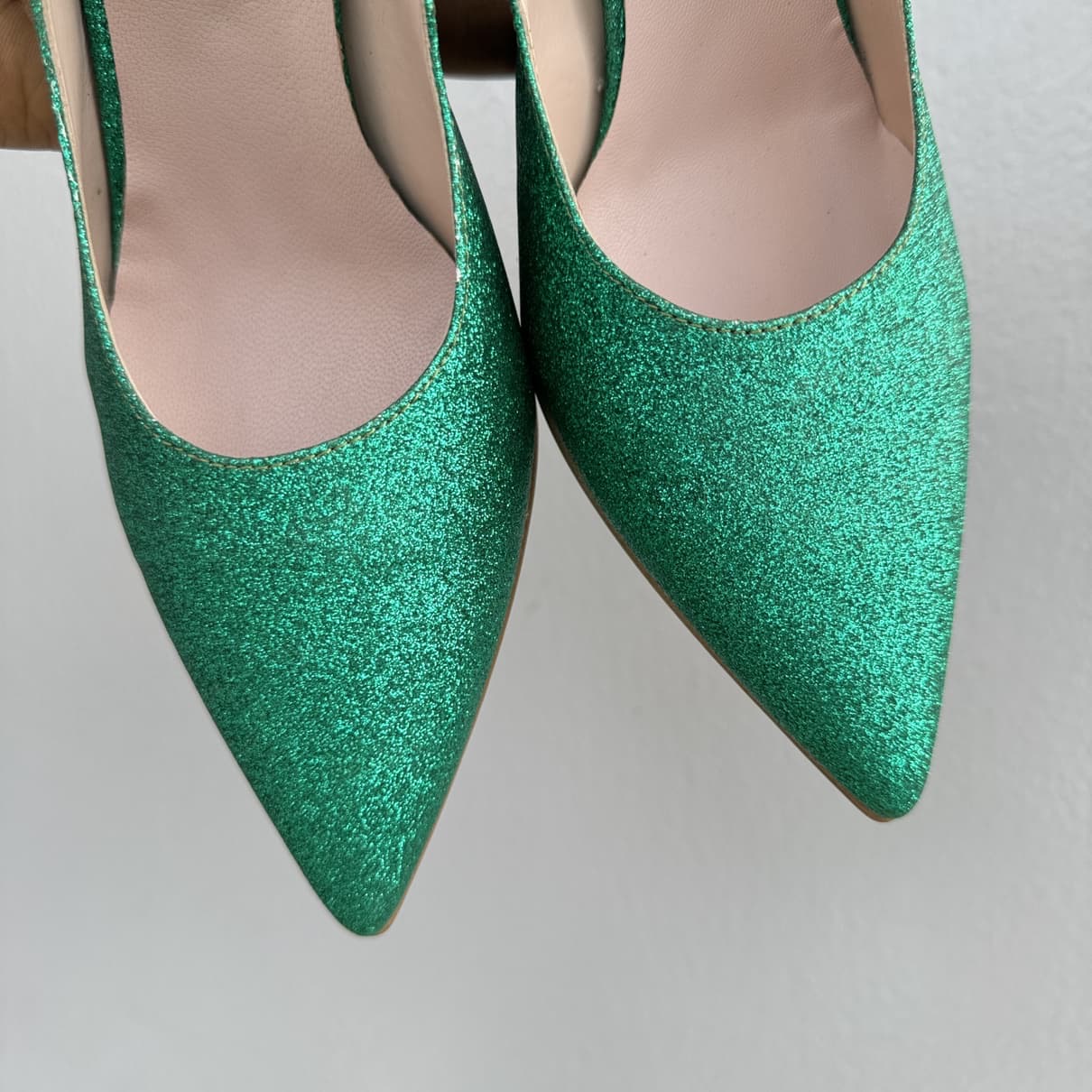 Pointed Toe Glitter Slingback - Green