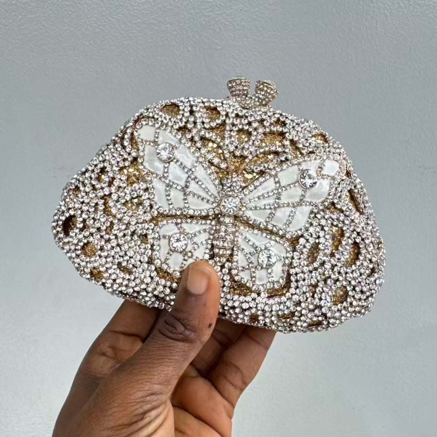 Butterfly Enamel Small Crystal Clutch