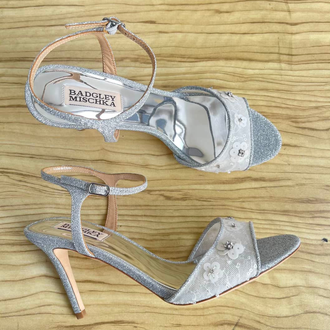 Badgley Mischka Terran Embellished Glitter Heel Sandals - Size 39