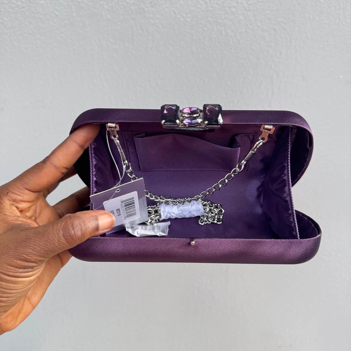 Nina Satin Gem Clasp Clutch Purse