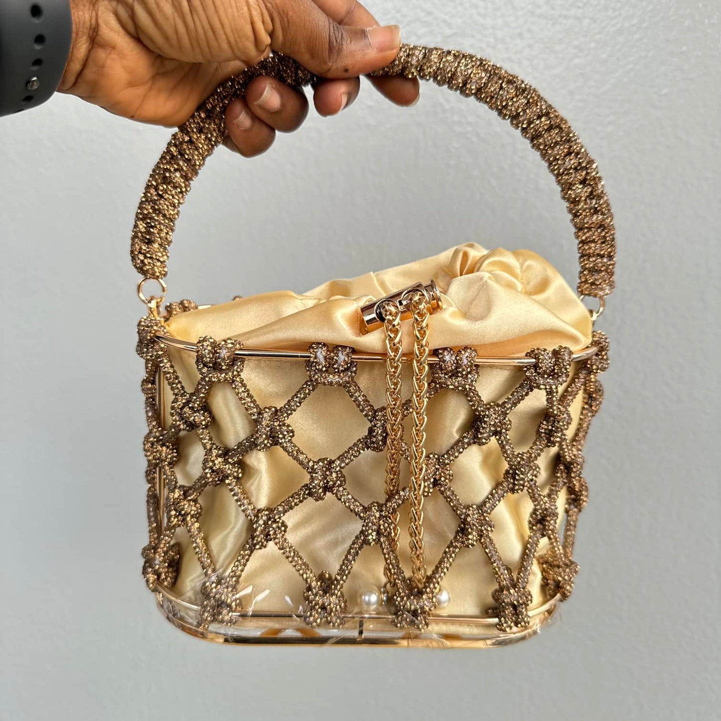 Knot Detail Bucket Cage Clutch Bag