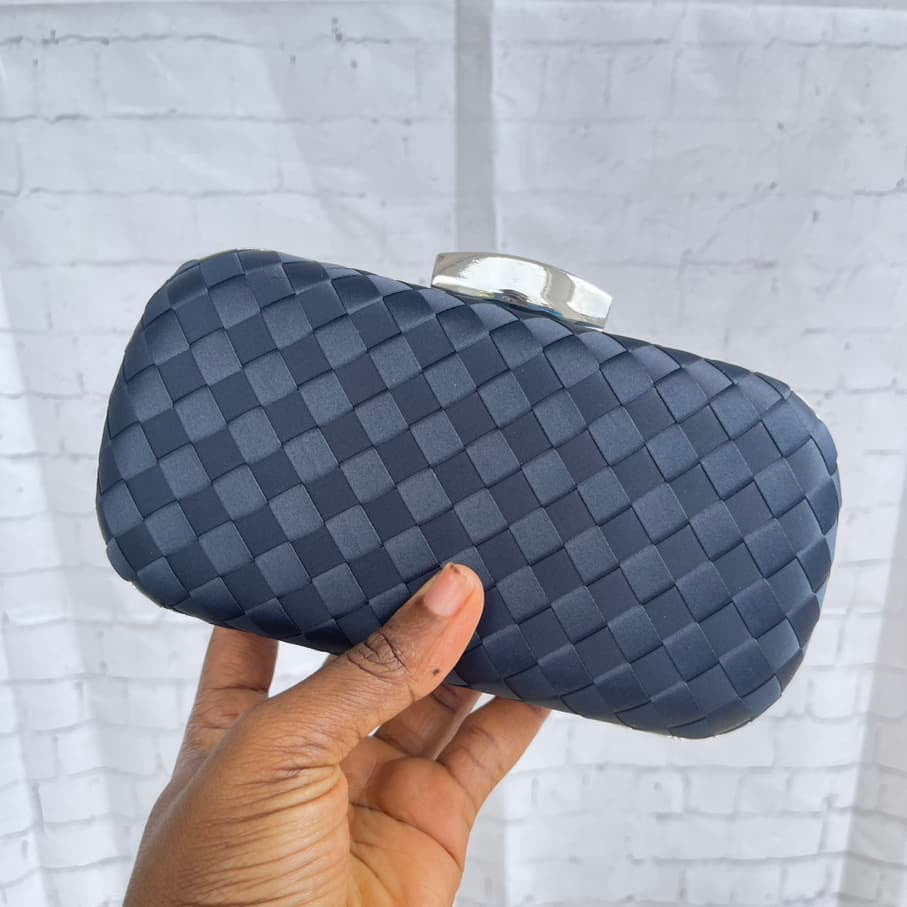 Satin Weave Clutch Purse - Navy Blue