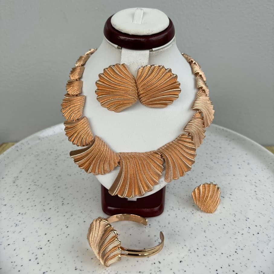 Italian Design Shell Design Plated Jewelry Set - Rosegold