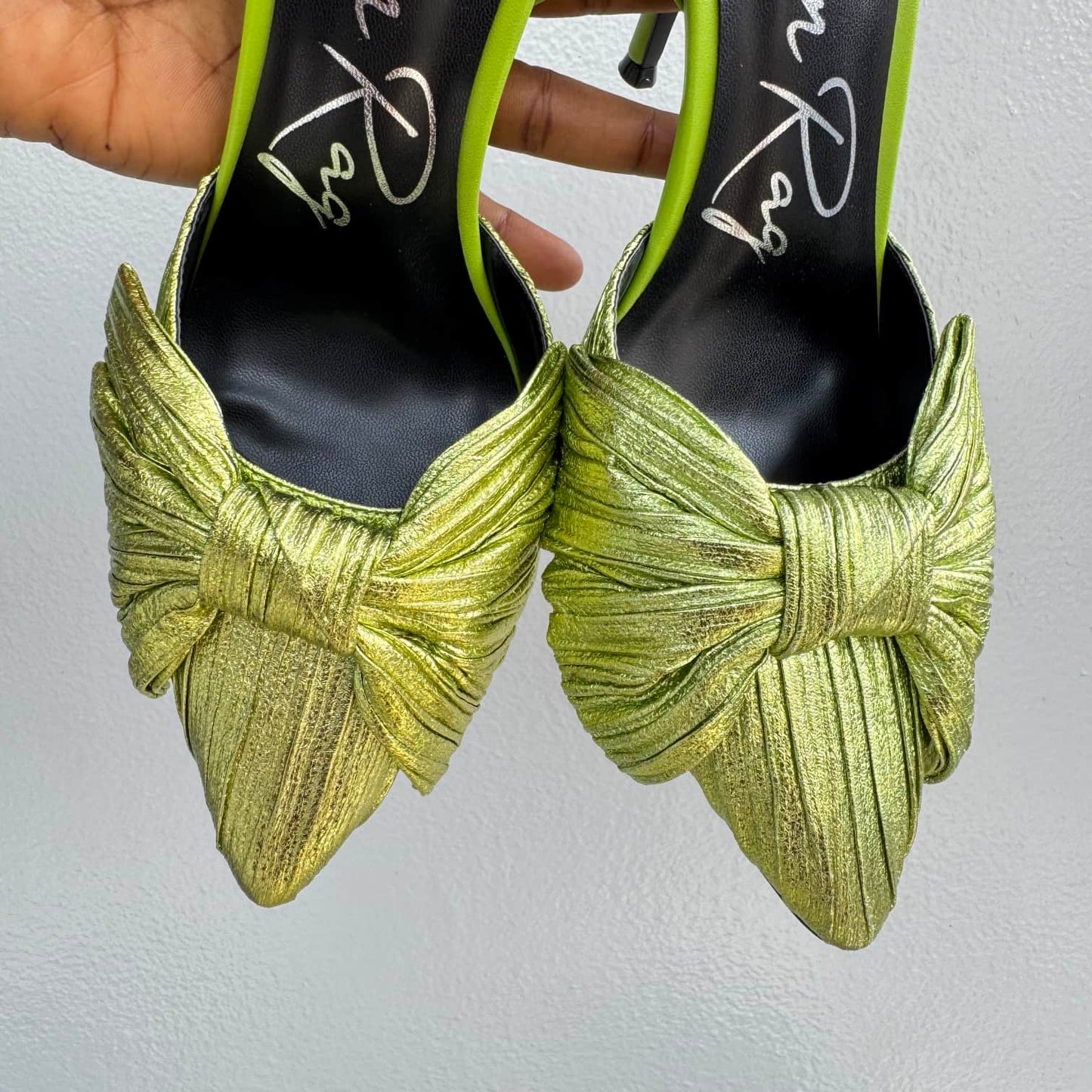 Metallic Bow Detail Pointed Toe Slingback High Heels - Size 39, 40