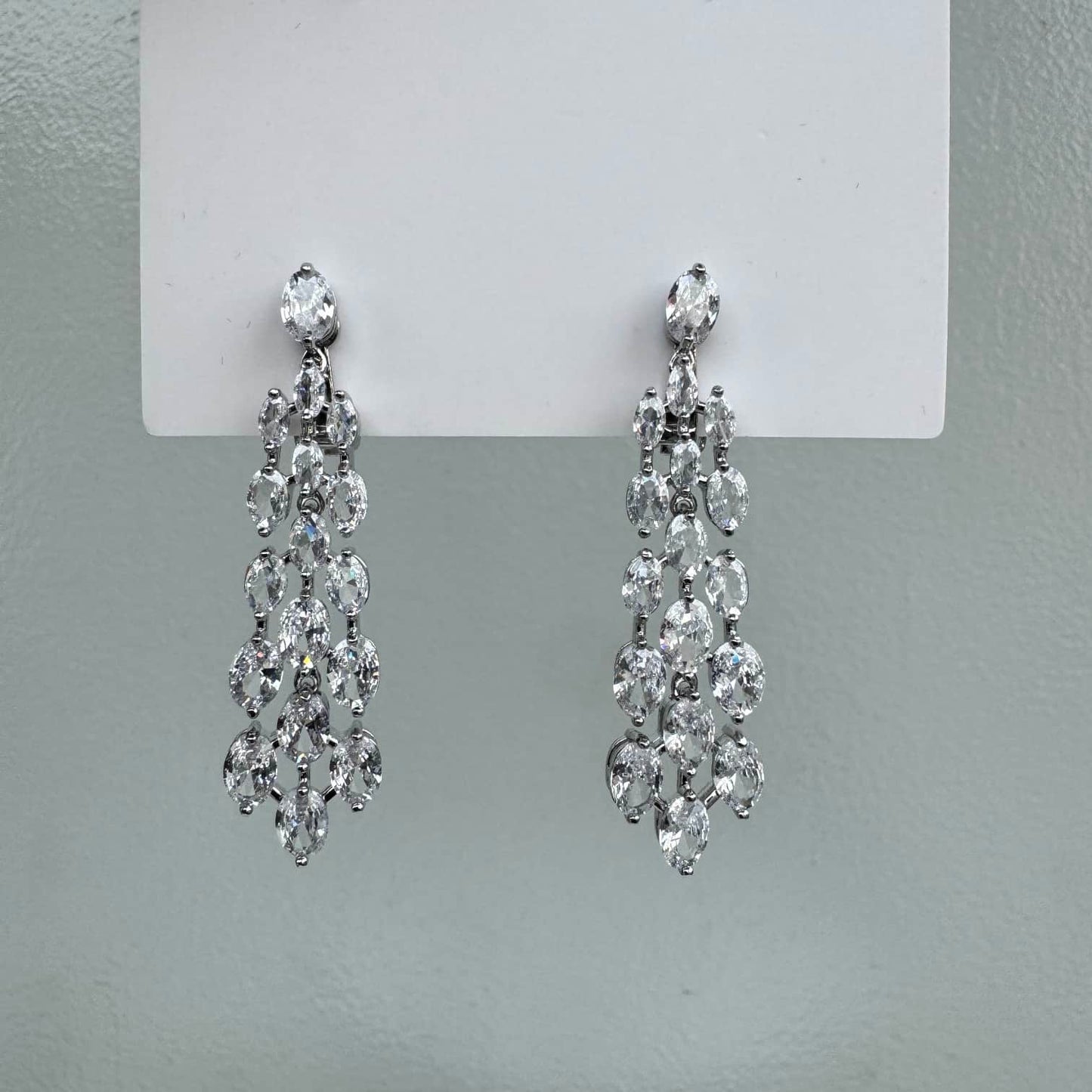 Drop Cubic Zirconia Bridal Clip Earrings