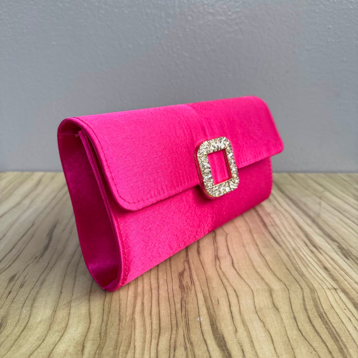 Buckle Detail Envelope Fabric Clutch Purse - Champagne Gold