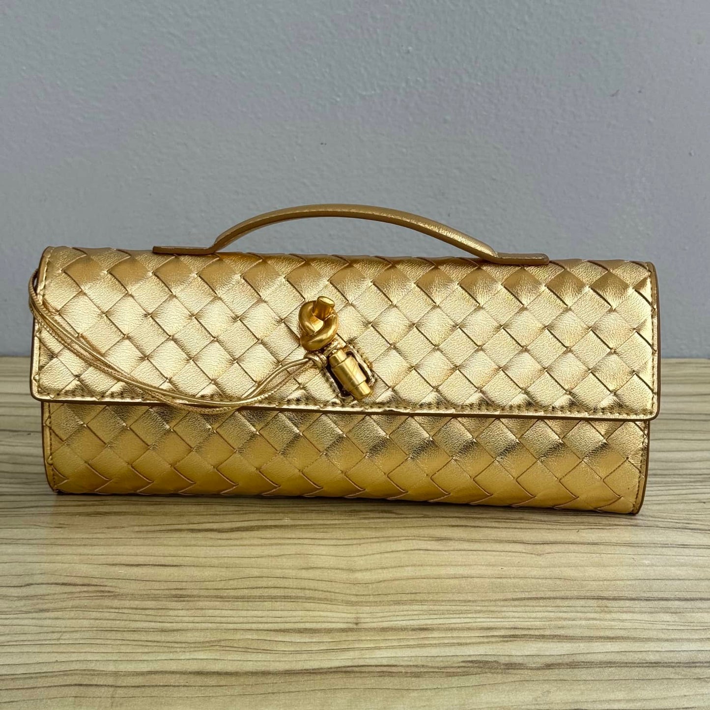 Weave Detail Metallic Long Clutch Purse