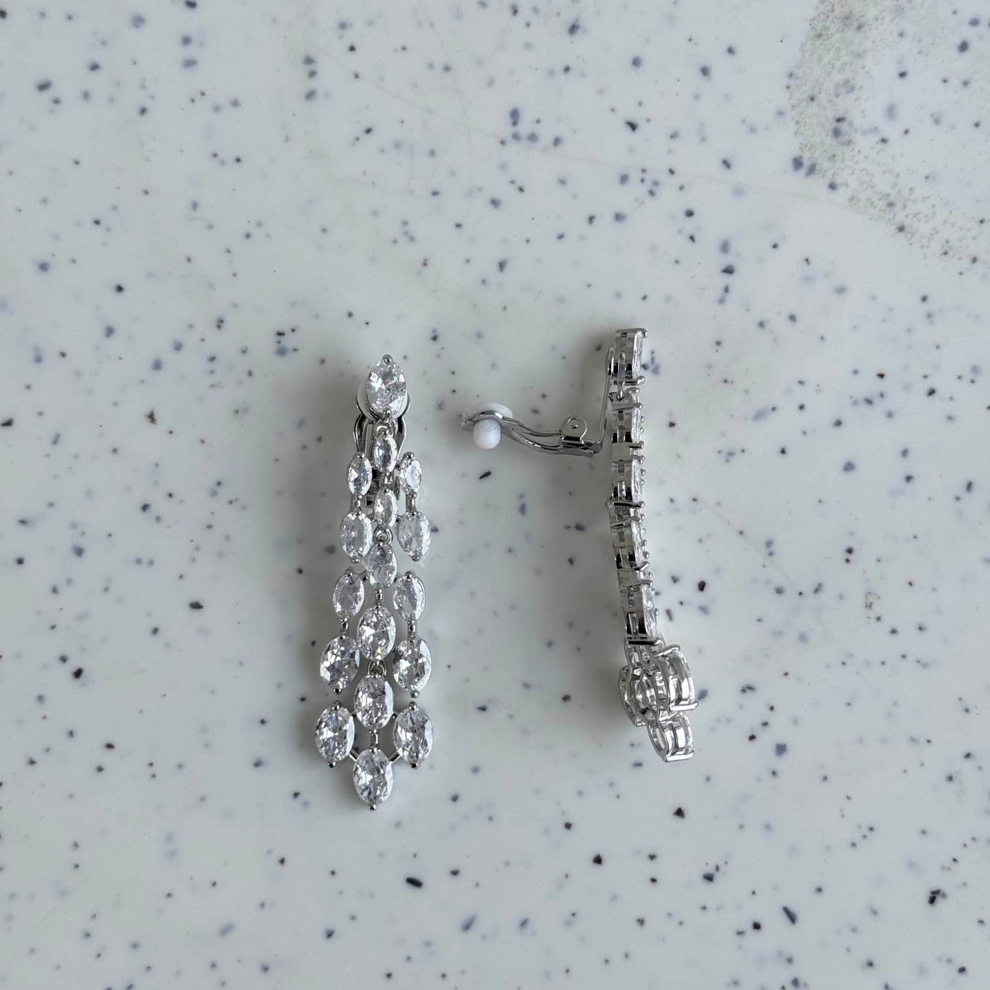 Drop Cubic Zirconia Bridal Clip Earrings