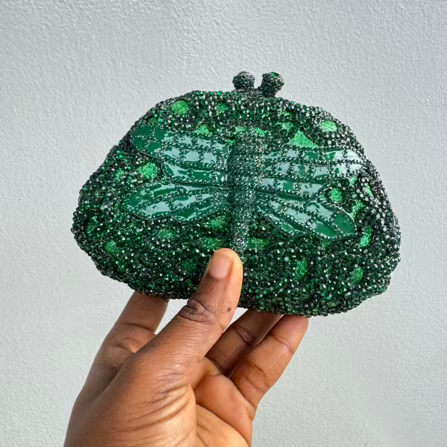Butterfly Enamel Small Crystal Clutch