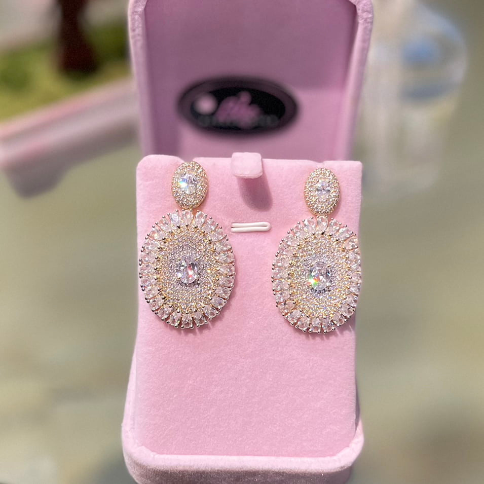 Champagne Gold Oval Cubic Zirconia Drop Earrings