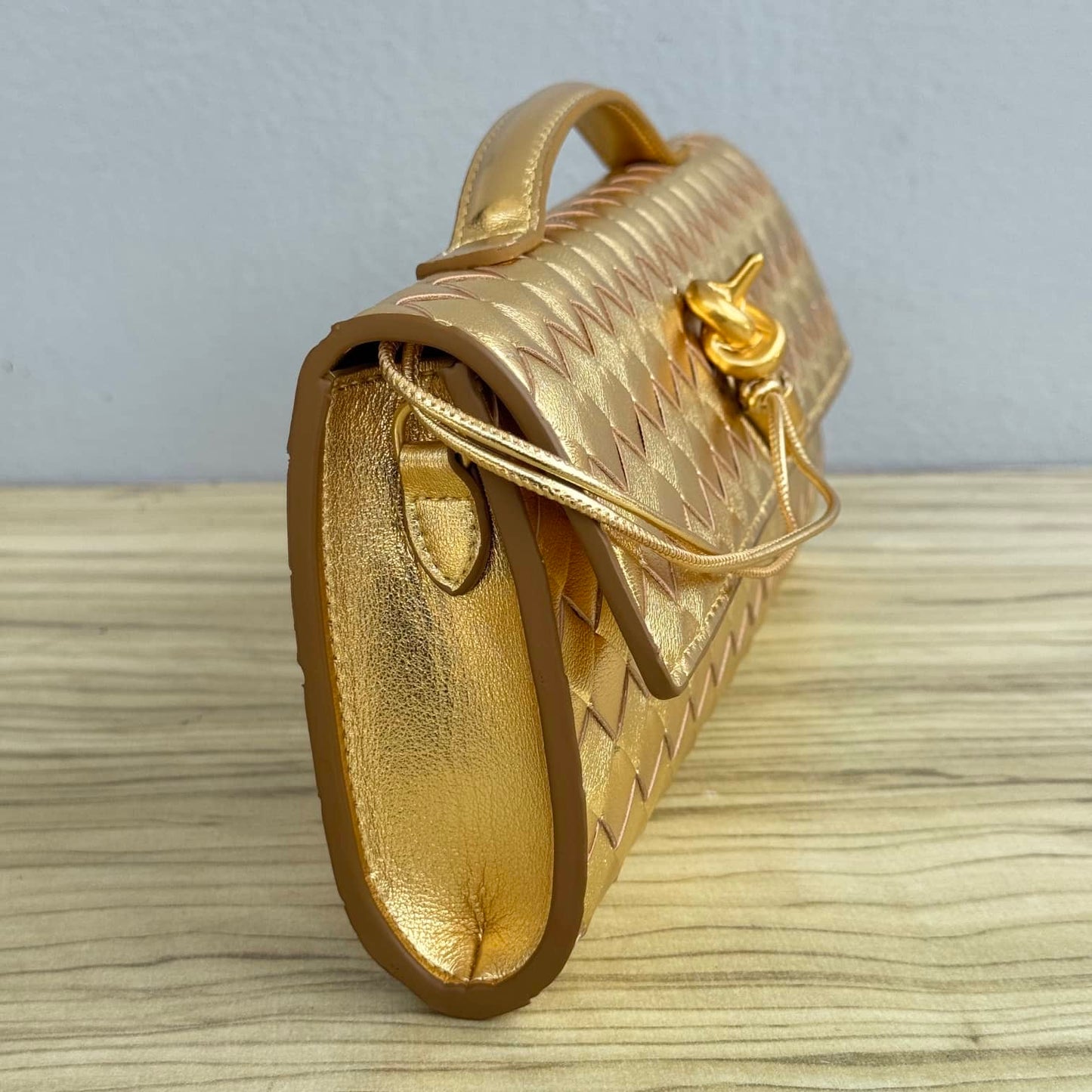 Weave Detail Metallic Long Clutch Purse