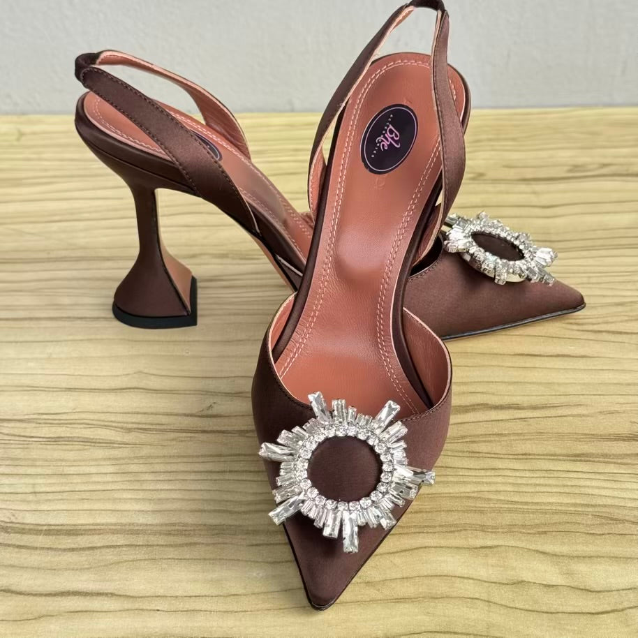 Designer Inspired Brooch Pointed Toe Slingback Heeled Shoe