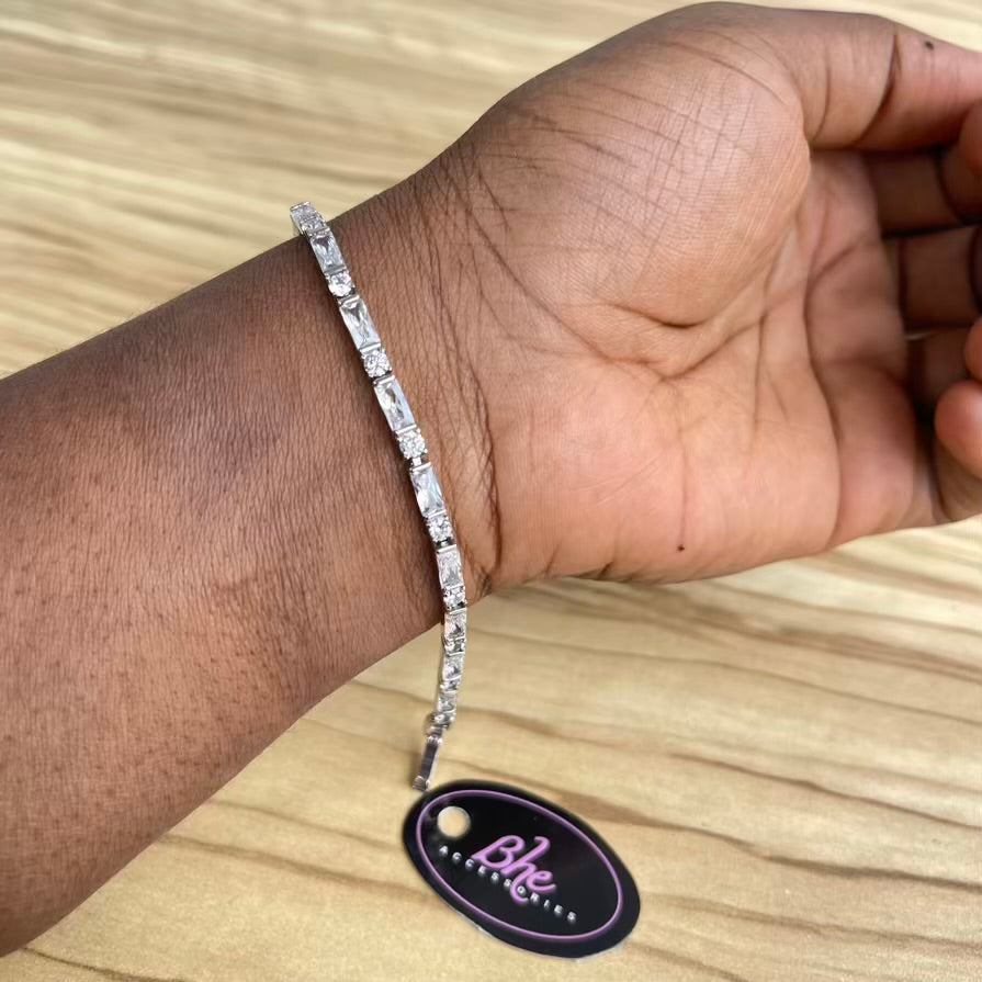 Silver Tone Square Cubic Zirconia Tennis Bracelet