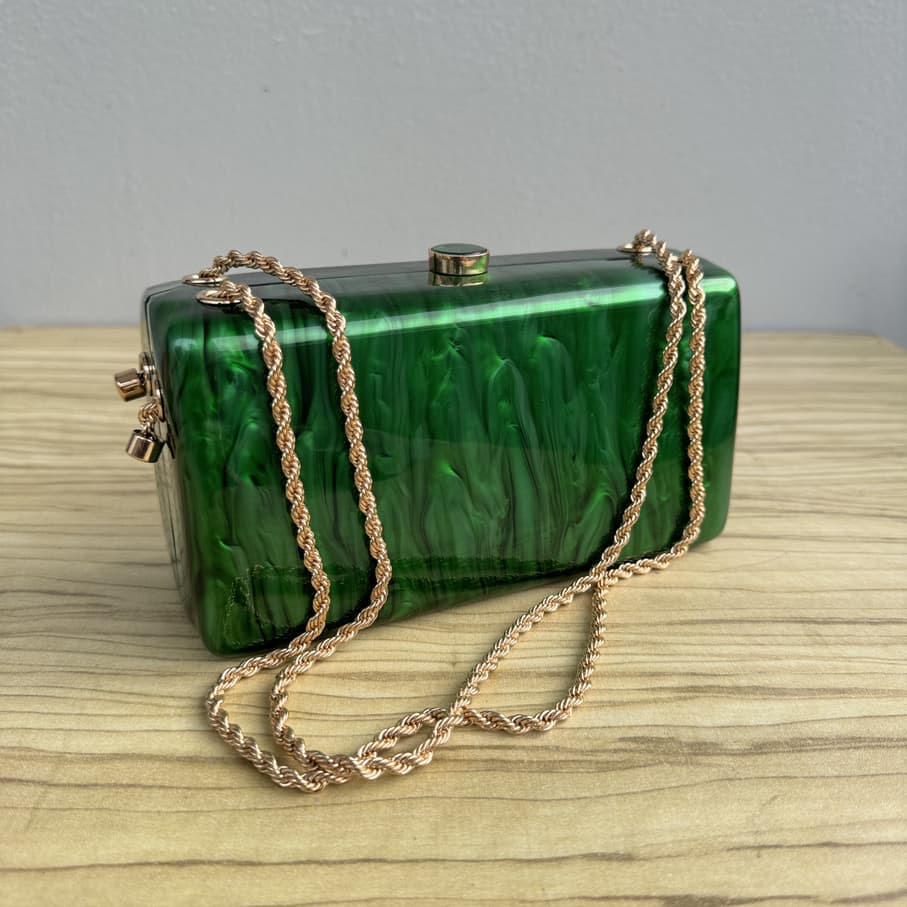 Acrylic Chain Strap Clutch Purse - Green