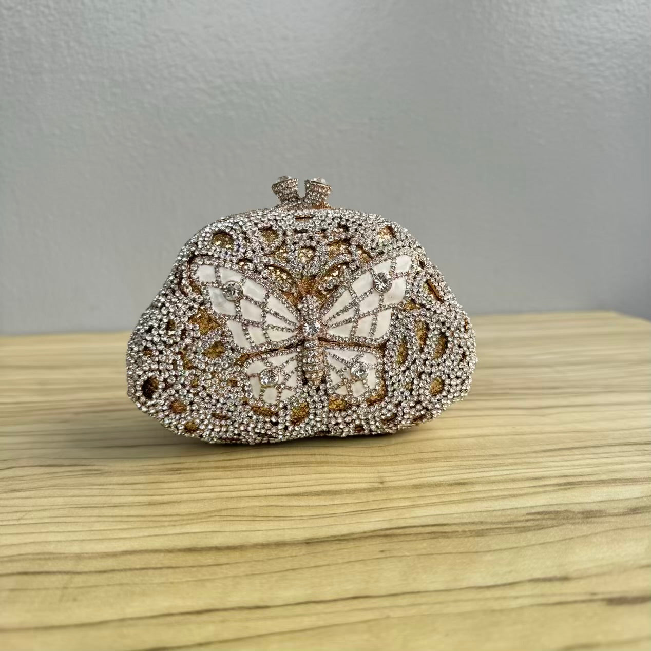 Butterfly Enamel Small Crystal Clutch