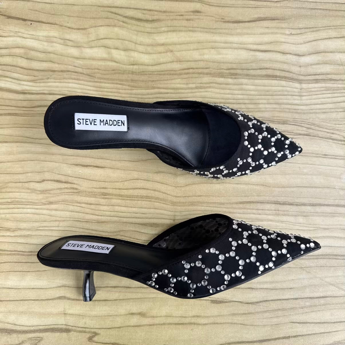 Steve Madden Bridal Slippers – Embellished Pointed Toe Kitten Heel Mule (Size 38.5)