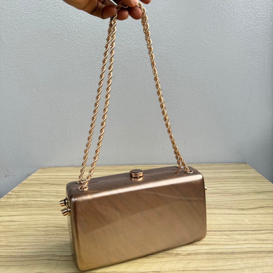 Acrylic Chain Strap Clutch Purse - Bronze