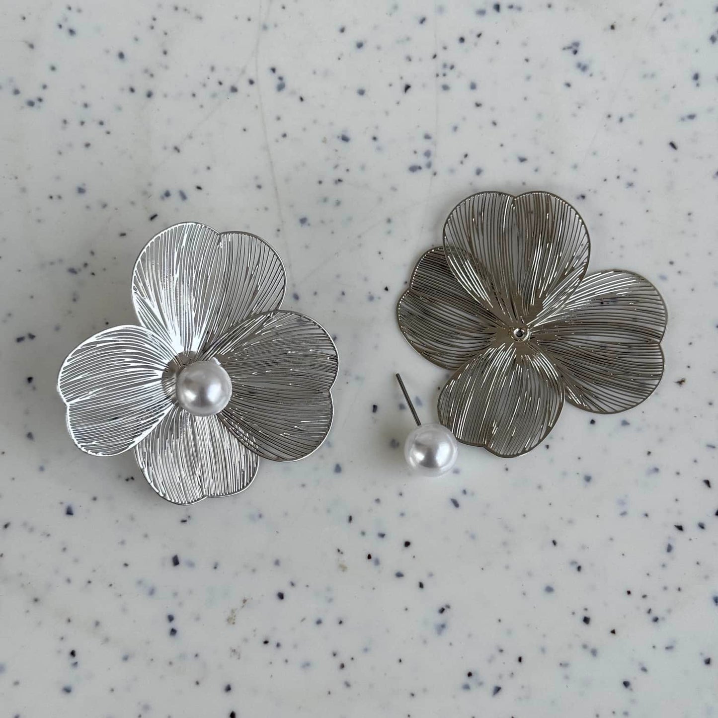 Big Stud Flower Pearl Earrings with Detachable Pearl Stud