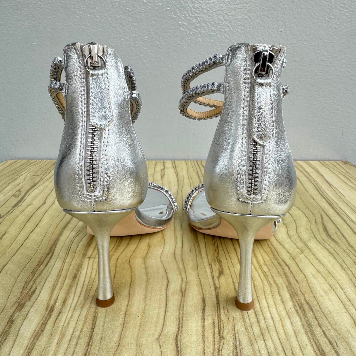 Badgley Mischka Logan Embellished Ankle Strap Heeled Sandals - Size 38