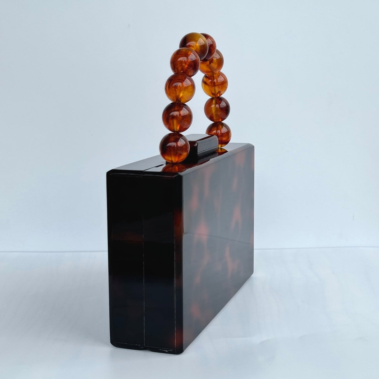 Rectangle Beaded Top Handle Acrylic Clutch Purse