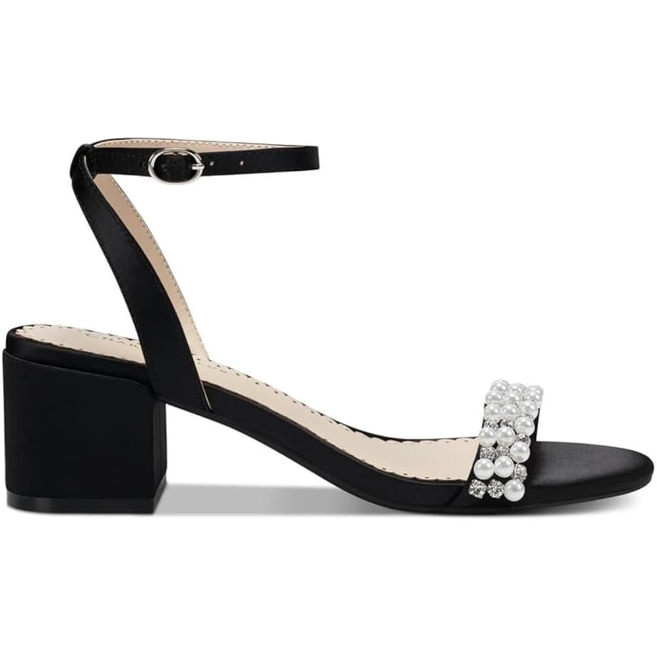 Charter Club Pearl Embellished Satin Block Heel Sandal