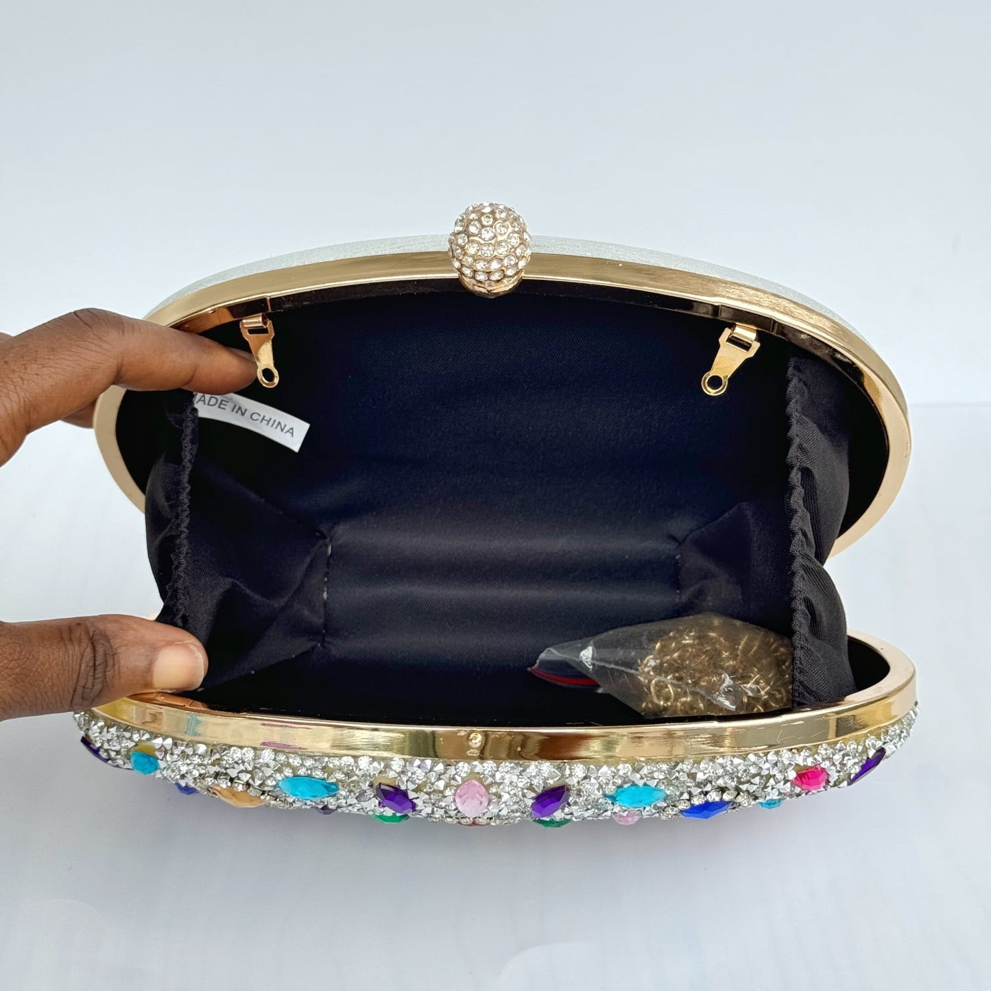 Multicolour Silver Tone Clutch