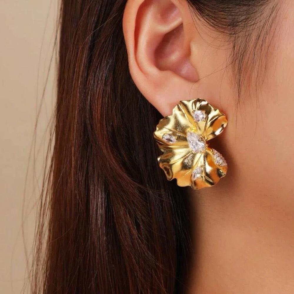 Big Stud Party Gold Plated Cubic Zirconia Earrings