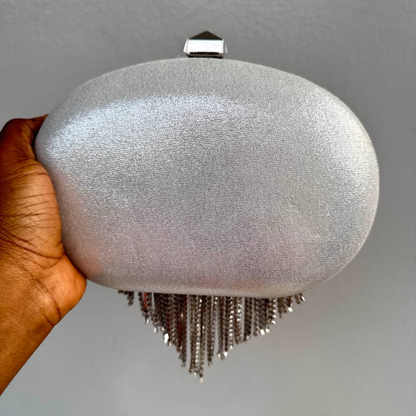 Nina Tassel Embellished Oval Clutch Purse