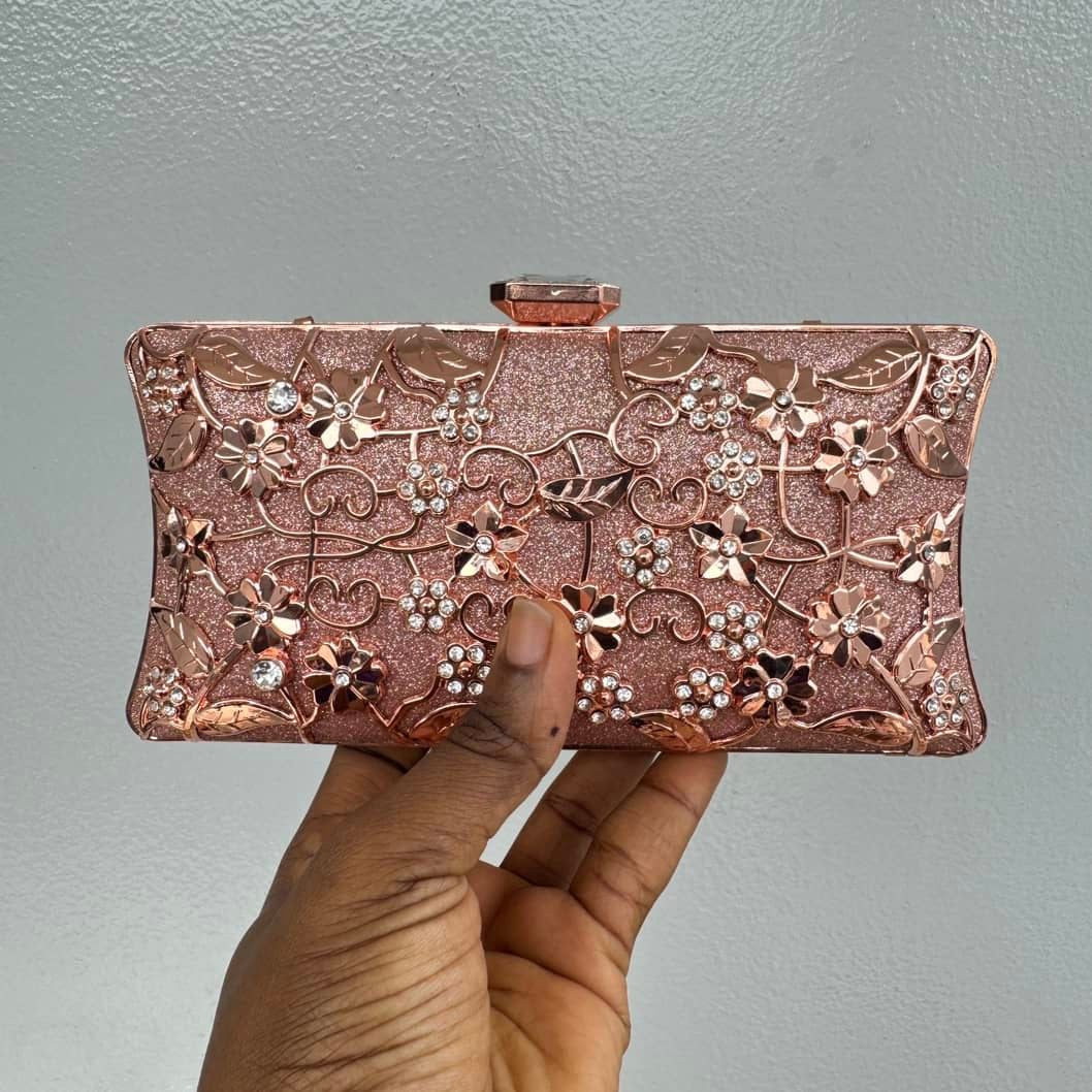 Patterned Small Cage Clutch Purse - Rosegold