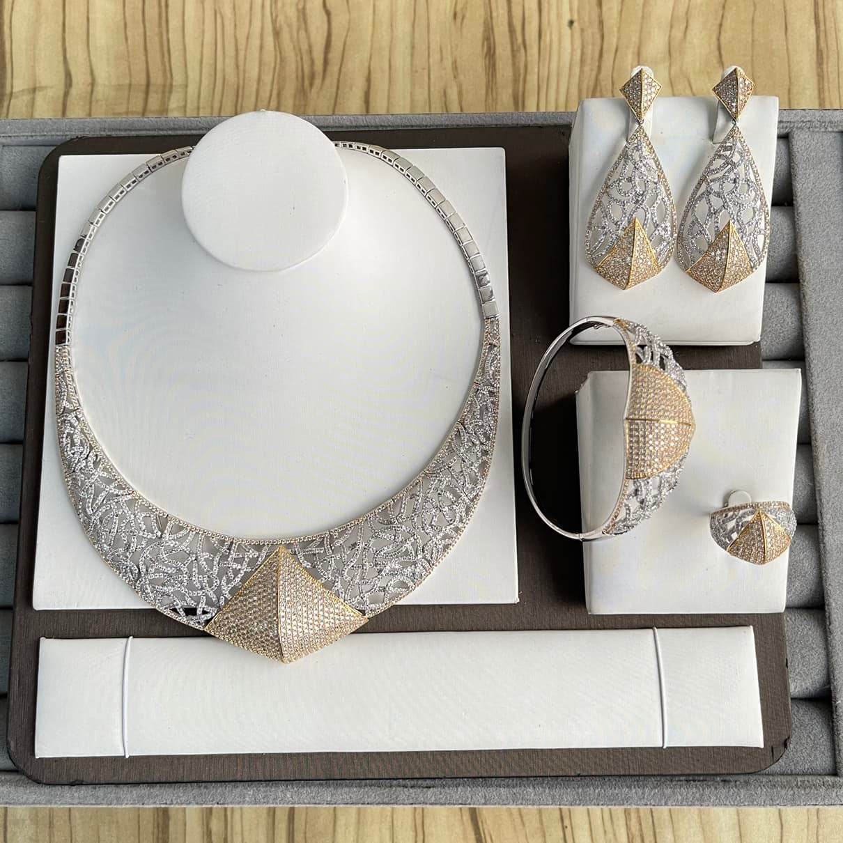 Luxury 2 Tone Cubic Zirconia 4 Piece Jewelry Set