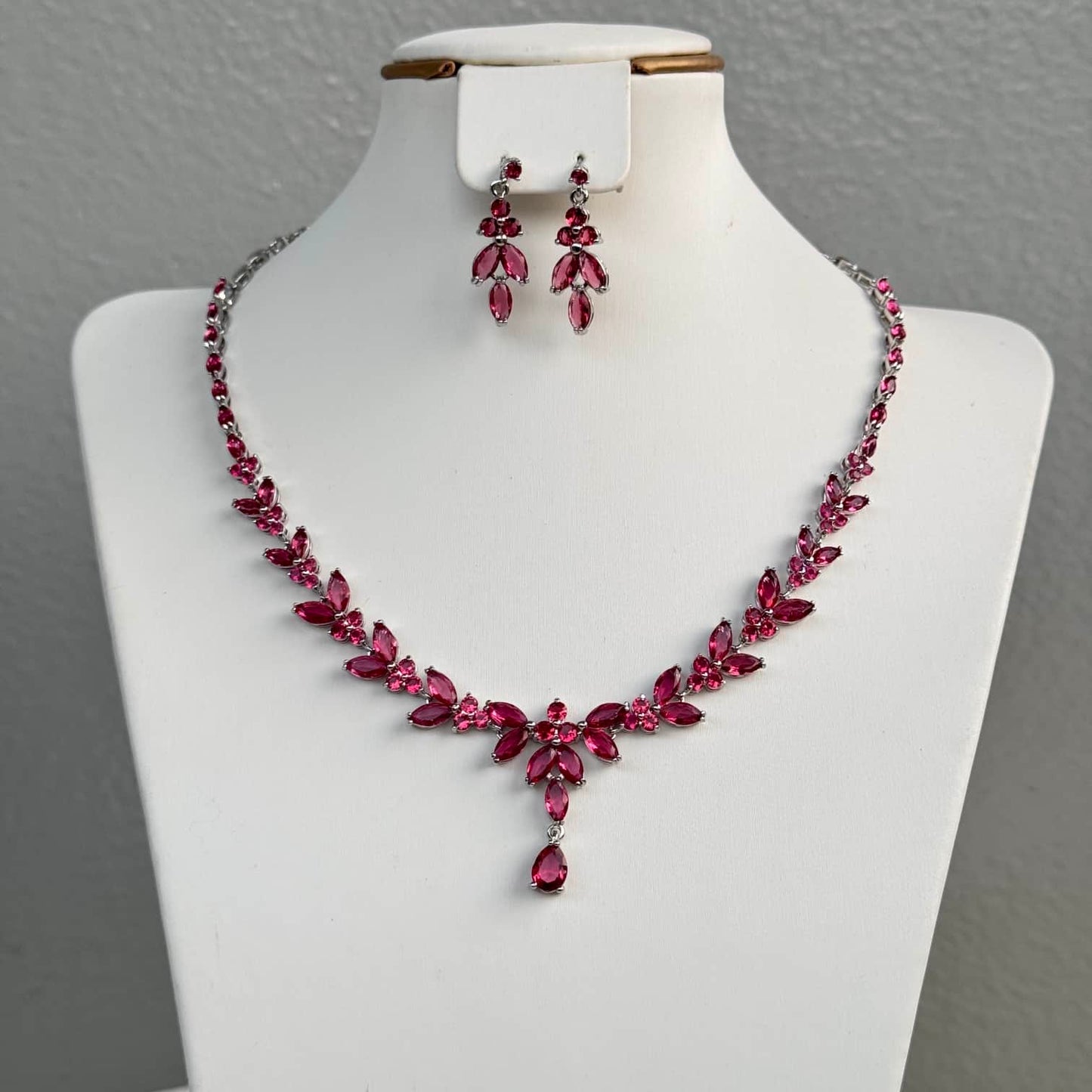 Drop Pendant Bridal Necklace and Earring Jewelry Set