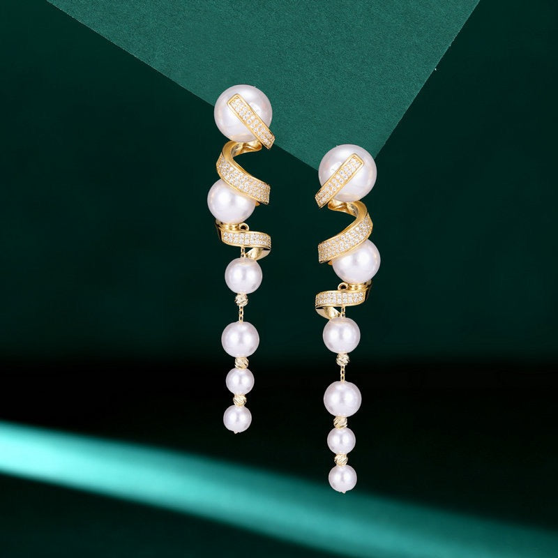 Long Cubic Zirconia Pearl Earrings