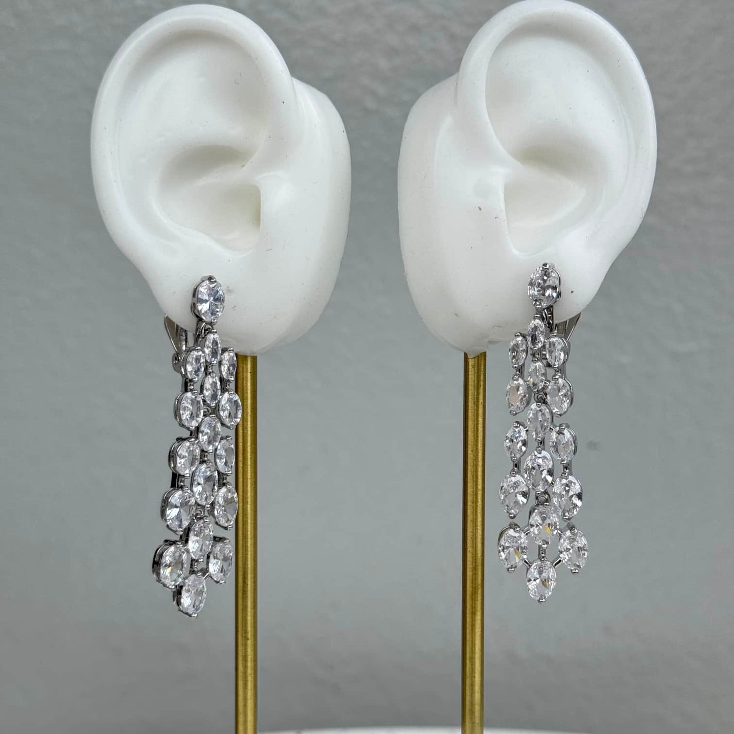 Drop Cubic Zirconia Bridal Clip Earrings