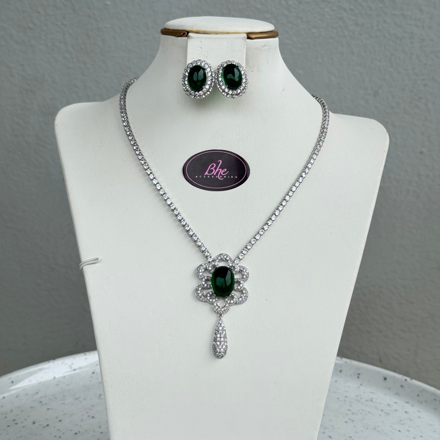 Floral Drop Pendant Opal Cubic Zirconia Jewelry Set