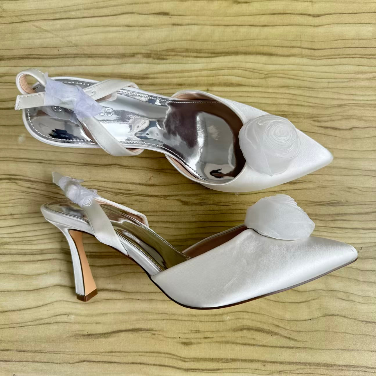 Bridal Satin Rosette Pointed Toe Slingback Shoe