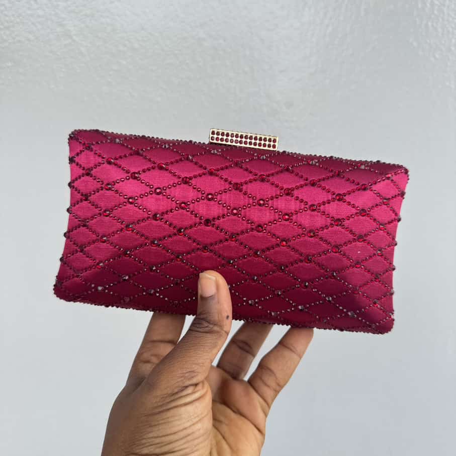 Lattice Rhinestone Embellished Shimmer Clutch Purse