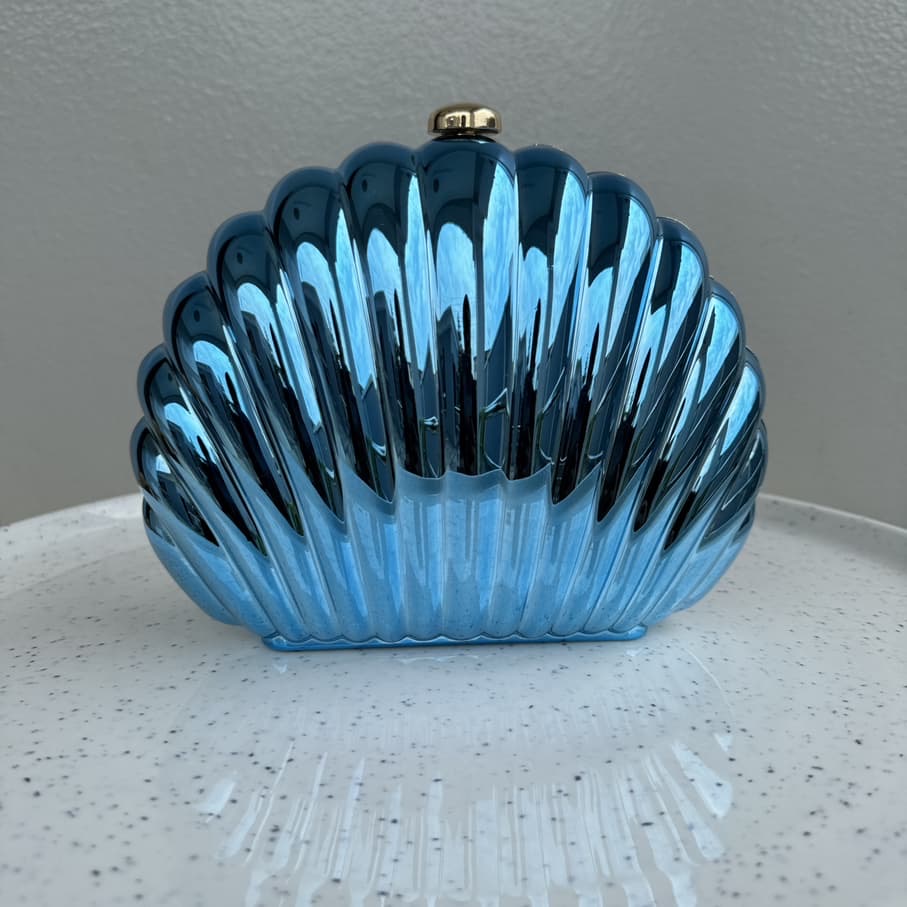 Shell Acrylic Metallic Party Clutch Purse - Teal Blue